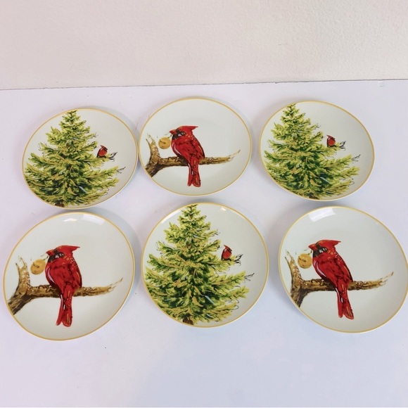 Set Of 6 Pottery Barn Holiday Forest Salad/Desert Plates 8” - Picture 1 of 7